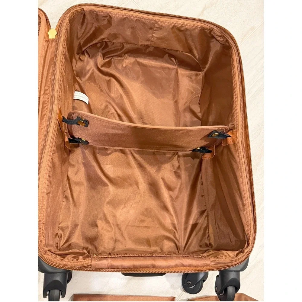 NWT Joy & Iman Cognac Brown Split Leather 4 Wheel Spinner Carry On Suitcase